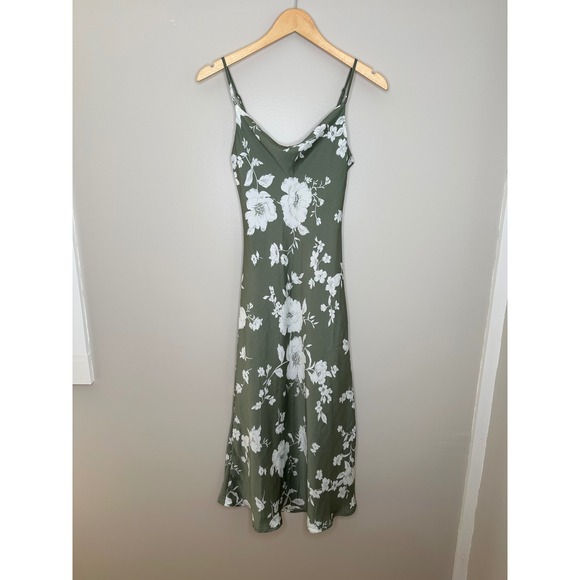 Altar'd State Dresses & Skirts - Altar'd State Women's Floral Dark Sage‎ Cowl Neck Slip Midi Dress XS